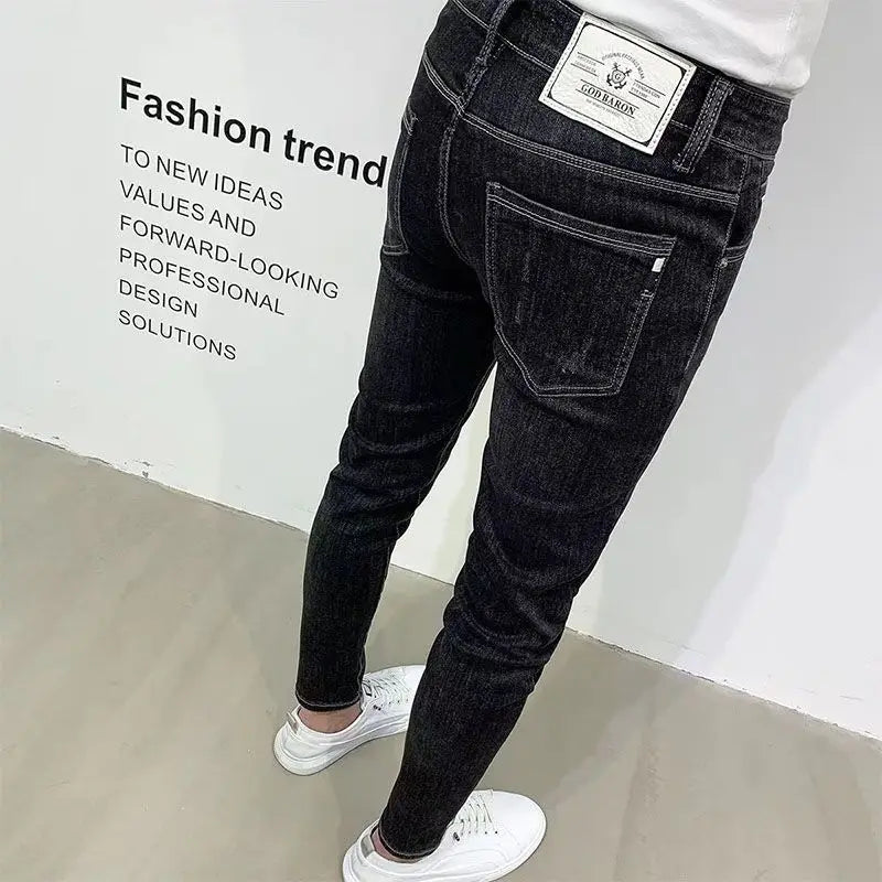 PENDRA Korean Slim Black Jeans