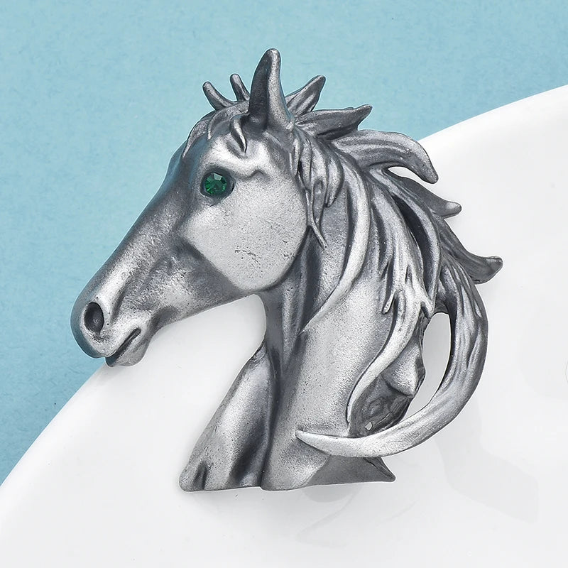 Wuli&baby Vintage Strong Horse Head Brooches For Women Men 2-color Alloy Animal Casual Party Brooch Pins Gifts