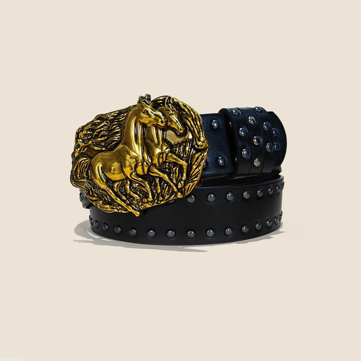 Neutral horse head buckle Black Rivent PU Leather belt For men and women Plus Size Punk Accessories fashion Jeans Waistband