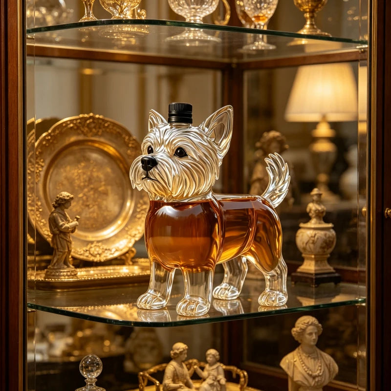 JJWest Highland Terrier Shaped Whiskey Decanter, Clear Glass Liquor Bottle for Bourbon/Brandy, Unique Bar Decor & Dog Lover Gift