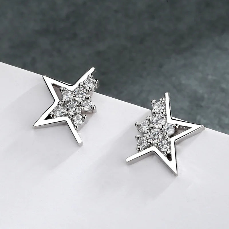 VENTFILLE 925 Stamp Silver Color Star Earrings for Women Crystal Jewelry Girls Birthday Gift Dropship Wholesale