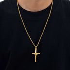 Waterproof Crucifix Cross Necklace for Men Boys,Stainless Steel Catholic Cross Pendant Necklace ,Religious Belief Jewelry Gift