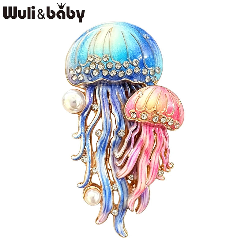PENDRA Ocean Glow Jellyfish Rhinestone Enamel Brooch