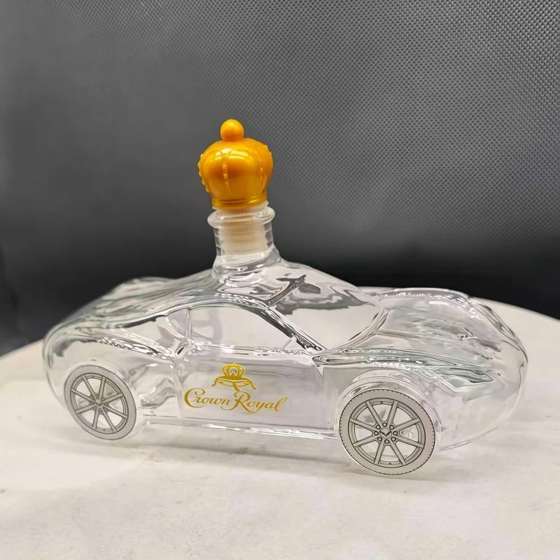 Collectible Crown Royal Style Sports Car Whiskey Decanter, Amber Glass Liquor Bottle for Man Cave & Racing Fan Gifts