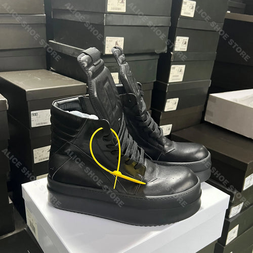 PENDRA Black Geobasket Black Leather 6cm Platform Zip Ankle Boots