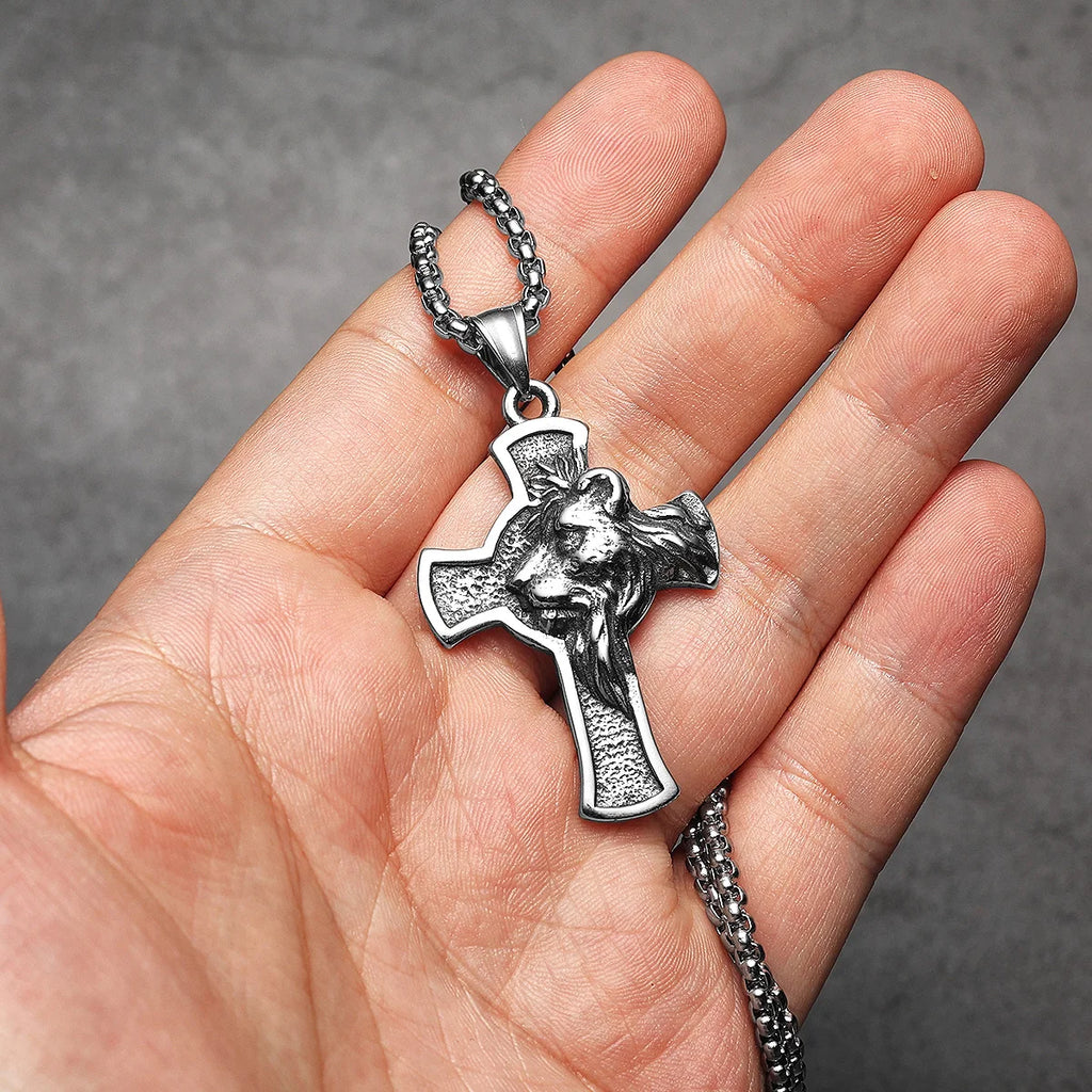 Lion King Cross Men Necklaces Stainless Steel Simple Pendant Chain Women Fashion Jewelry Punk New In Accessories Gifts Wholesale