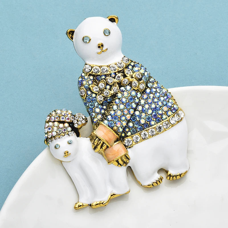 PENDRA Arctic Crown Rhinestone Polar Bear Brooch