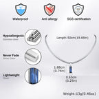 Sea Blue Geometric Pendant Necklace for Men Boys,Stainless Steel Blade Flat Cuban Chain Collars,Hip Hop Cool Jewelry Gift