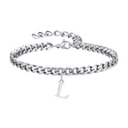 Mens Initials Cuban Links Bracelets,Stainless Steel A-Z 26 Letters Alphabet Charm Chain Wristband Adjustable,Casual Jewelry Gift