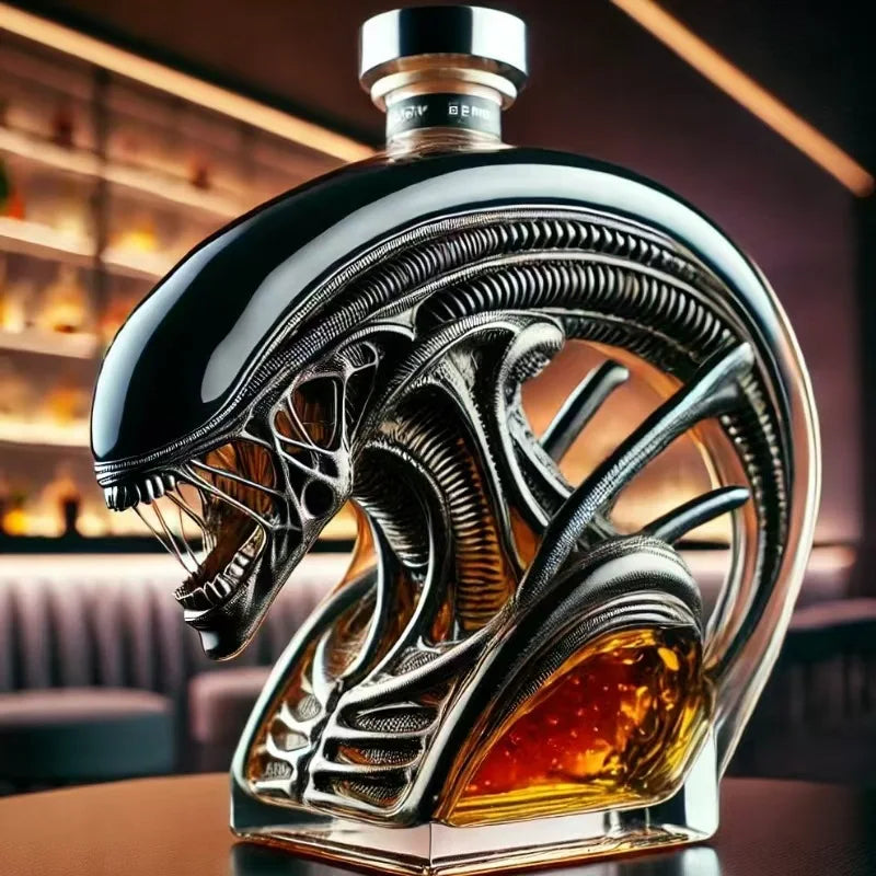 Novelty Alien Creature Whiskey Decanter, Unique Glass Bottle for Sci-Fi Gifting & Home Bar Decor Alien Xenomorph