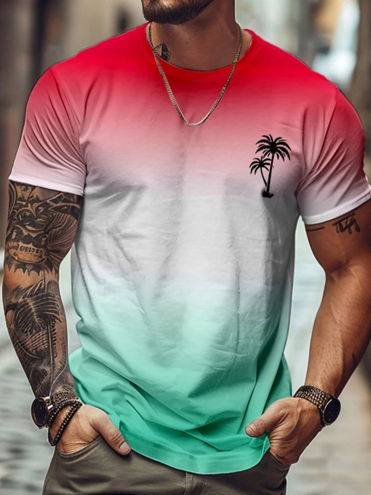 Summer Daily Casual Men's Loose-fitting Top 3D Wave Print Men's T-shirt Outdoor Seaside Men's Fashionable Short-sleeved Shirt