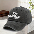 1pc "I'M SINGLE" & "ASK ME for MY NUMBER" Cap - Funny Dating Hat for Singles Parties, Gifts, Unisex Adjustable Baseball Cap