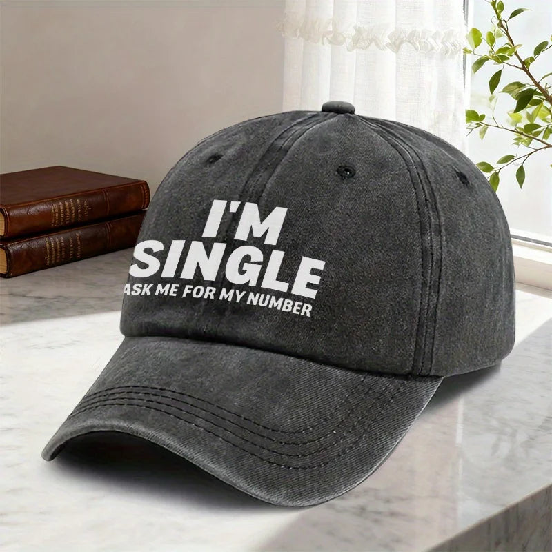 1pc "I'M SINGLE" & "ASK ME for MY NUMBER" Cap - Funny Dating Hat for Singles Parties, Gifts, Unisex Adjustable Baseball Cap