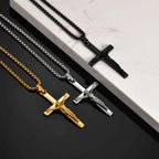 Waterproof Crucifix Cross Necklace for Men Boys,Stainless Steel Catholic Cross Pendant Necklace ,Religious Belief Jewelry Gift