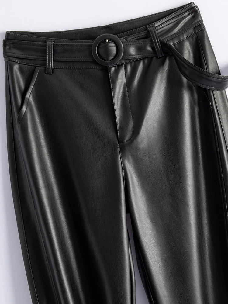 PENDRA Slim Straight High Waist PU Leather Pants