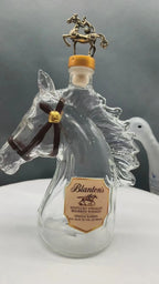 Blanton's Horse Head Shaped Crystal Whiskey Decanter, Bronze Horse Rider Stopper Liquor Bottle, Kentucky Bourbon Spirits Storage