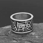 PENDRA Wolf Crow Rune Ring