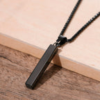 Waterproof 3D Vertical Bar Necklaces for Men,Minimalist Stainless Steel Geometric Pendant with Box Chain,Male Collar Jewelry