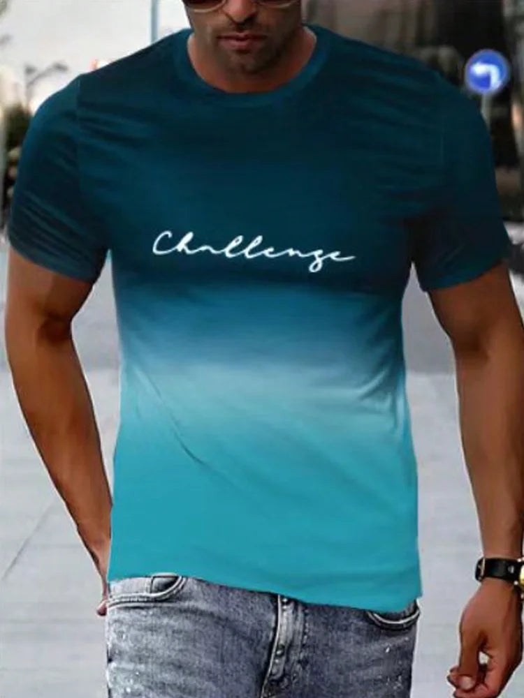 Summer Daily Casual Men's Short-sleeved Top Outdoor Sports Men's T-shirt Street Fashion T-shirt 3D Letter Print Men's Top