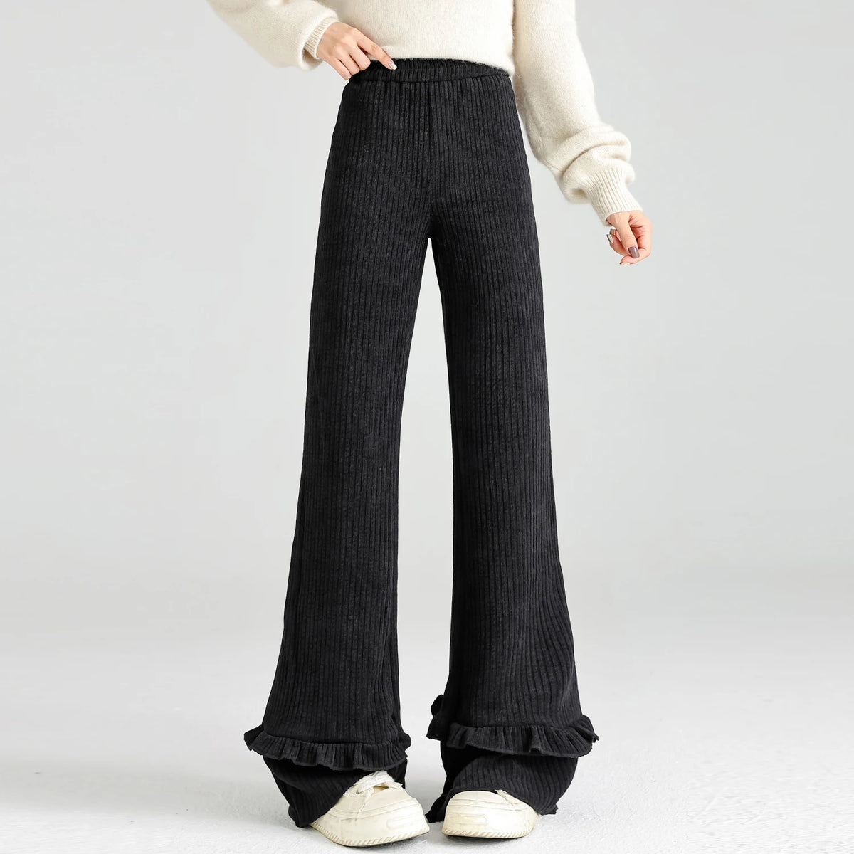 Solid corduroy micro flared pants women's winter wide leg casual high waisted narrow version straight leg sweatpants