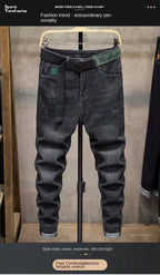 Winter Pants Brushed Denim Fabric Korean Style Clothes Luxury Street Men's Boots Cut Stretch Slim Plush Wool Thicken Jeans Pants