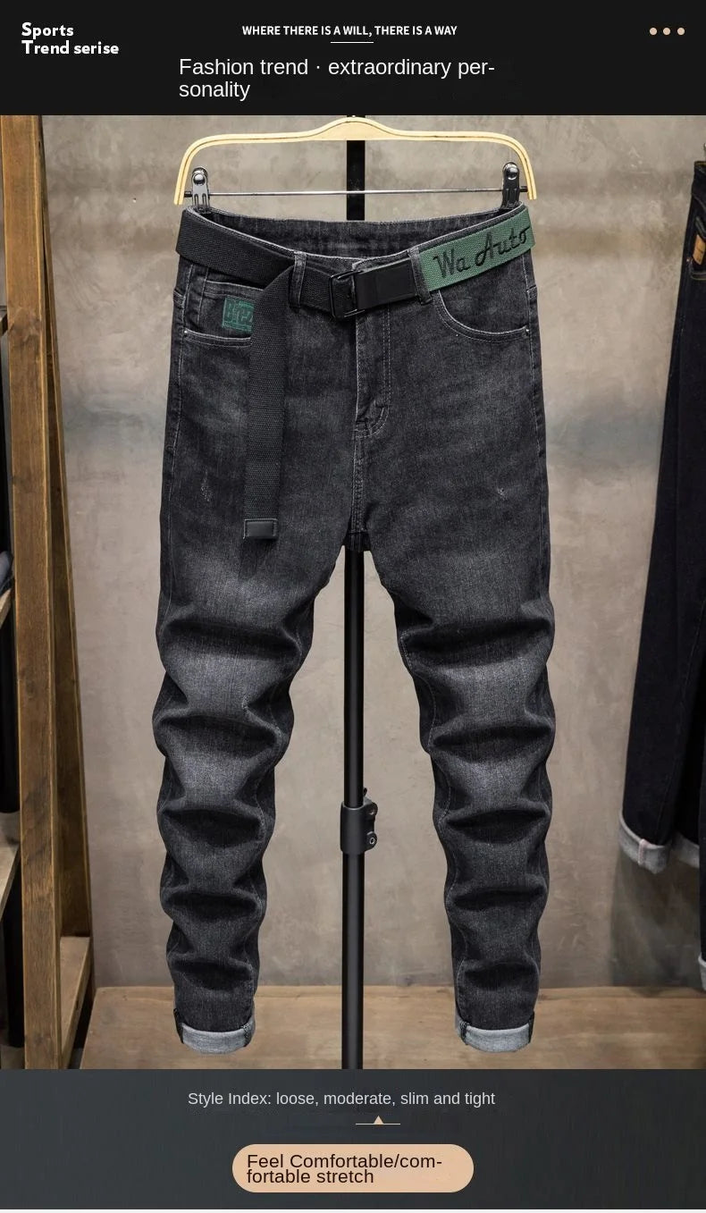 Winter Pants Brushed Denim Fabric Korean Style Clothes Luxury Street Men's Boots Cut Stretch Slim Plush Wool Thicken Jeans Pants