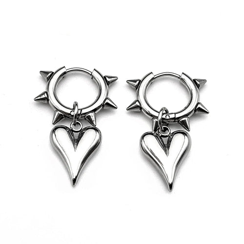 Asymmetrical Heart Lightning Bolt Hoop Earrings Punk Gothic Chain Drop Earring Stainless Steel for Women Men Edgy Y2K Jewelry