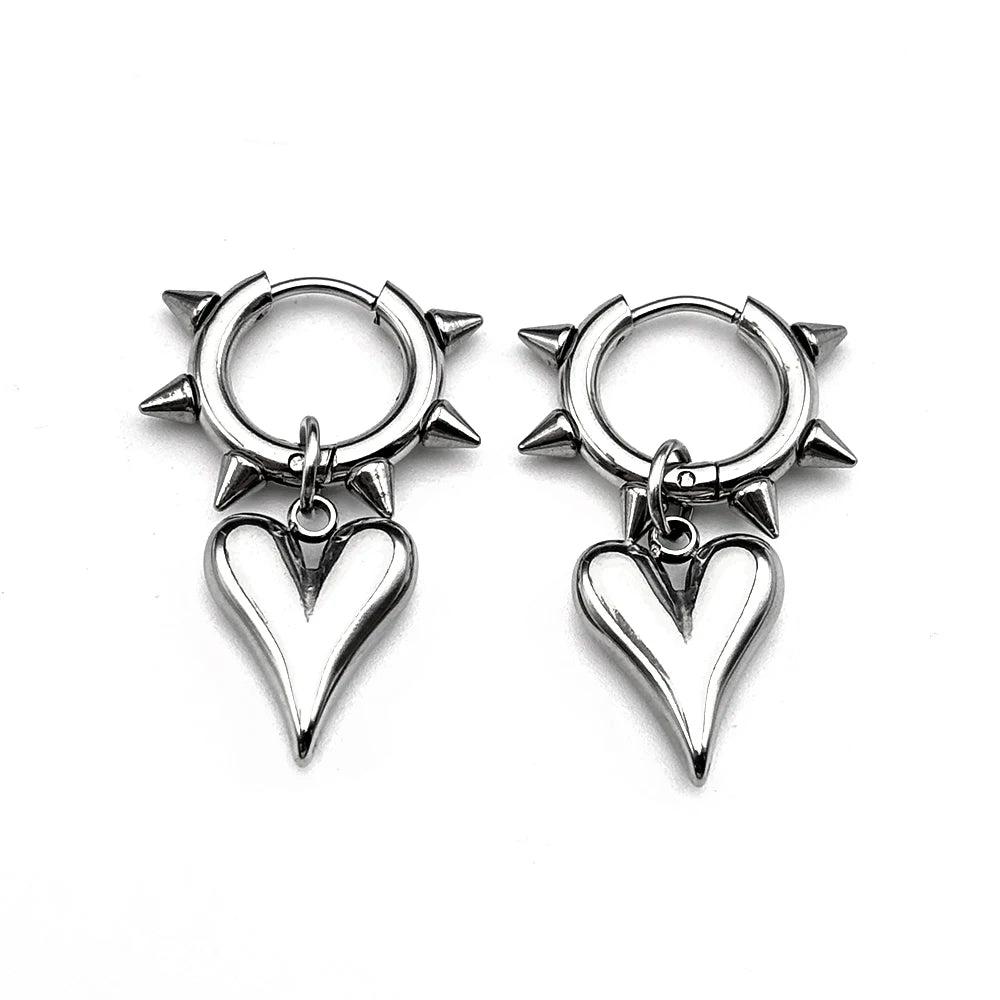 Asymmetrical Heart Lightning Bolt Hoop Earrings Punk Gothic Chain Drop Earring Stainless Steel for Women Men Edgy Y2K Jewelry