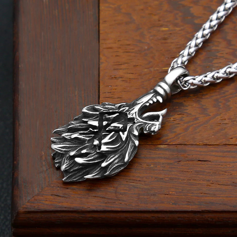 PENDRA Wolfcrest Stainless Steel Viking Wolf Head Pendant