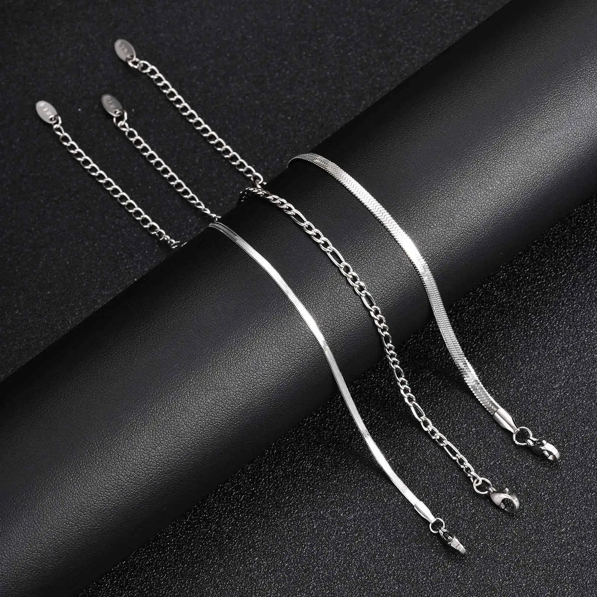 3pcs/set Minimalist Chain Bracelet for Men Boys,Stainless Steel Silver Color Chain Adjustable Wristband,Simple Jewelry Set Gift