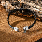 Hexagonal Star Leather Bracelet for Men,Black PU Woven Leather Wristband,Trendy Jewelry Gift