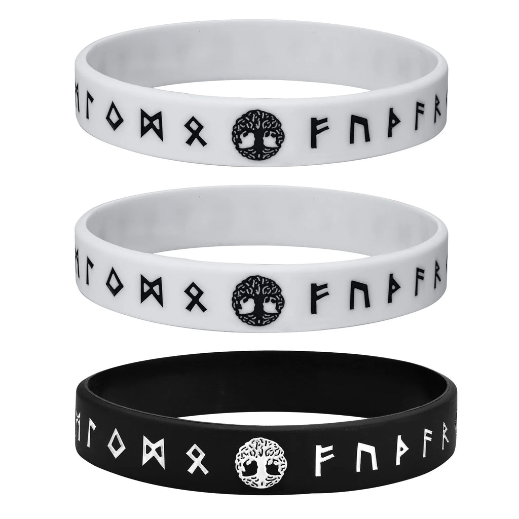 Mprainbow Mens Tree of Life Bracelets, 1/2/3/4 Pcs Norse Viking Soft Runes Silicone Rubber Band Wristband Bangle,Comfort Fit