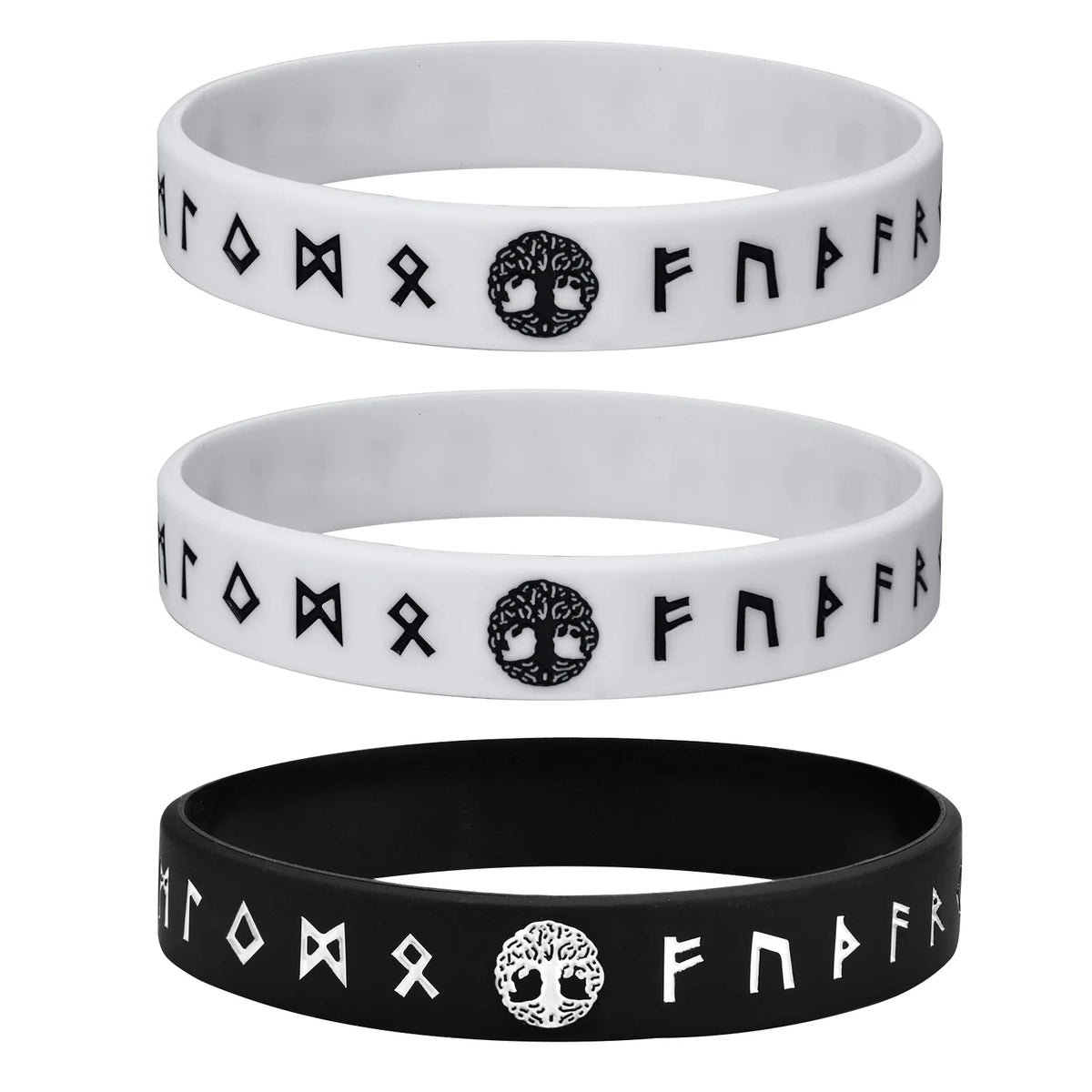 Mprainbow Mens Tree of Life Bracelets, 1/2/3/4 Pcs Norse Viking Soft Runes Silicone Rubber Band Wristband Bangle,Comfort Fit