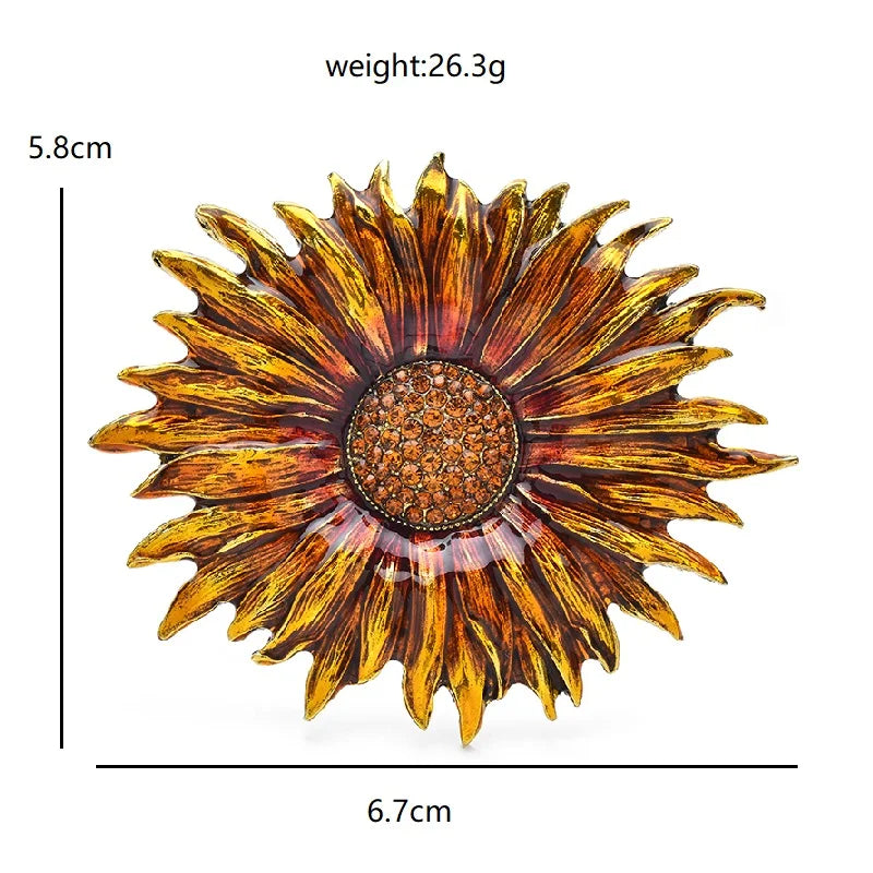 PENDRA Sunbrowna Enamel Brown Sunflower Brooch