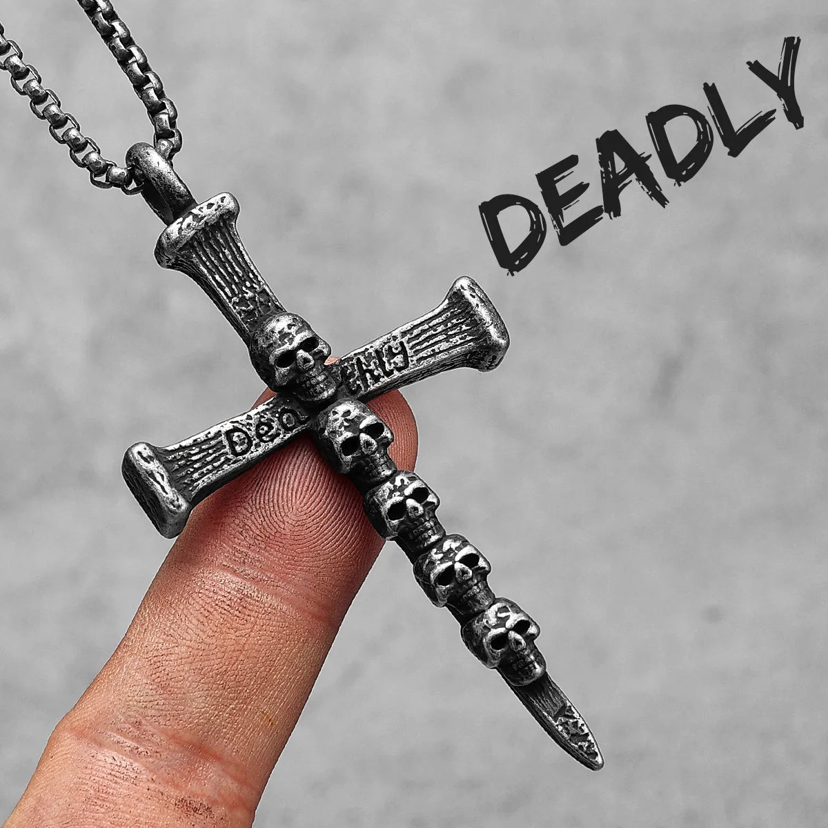 PENDRA Jesus Skull Cross Steel Necklace
