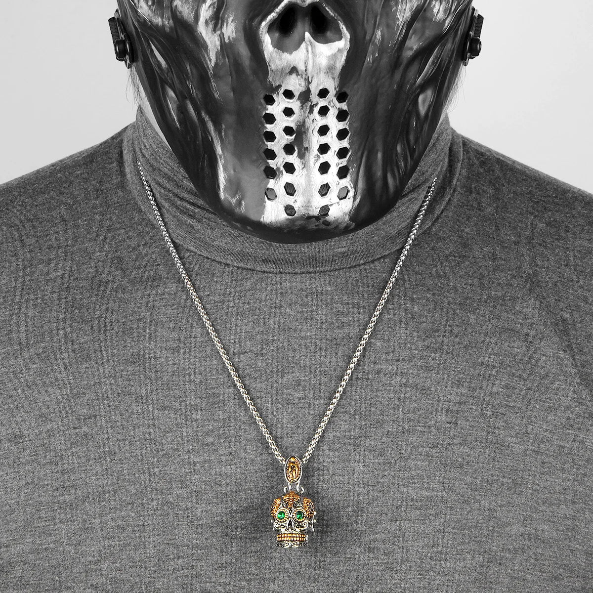 PENDRA Steampunk Skull Cross Steel Necklace