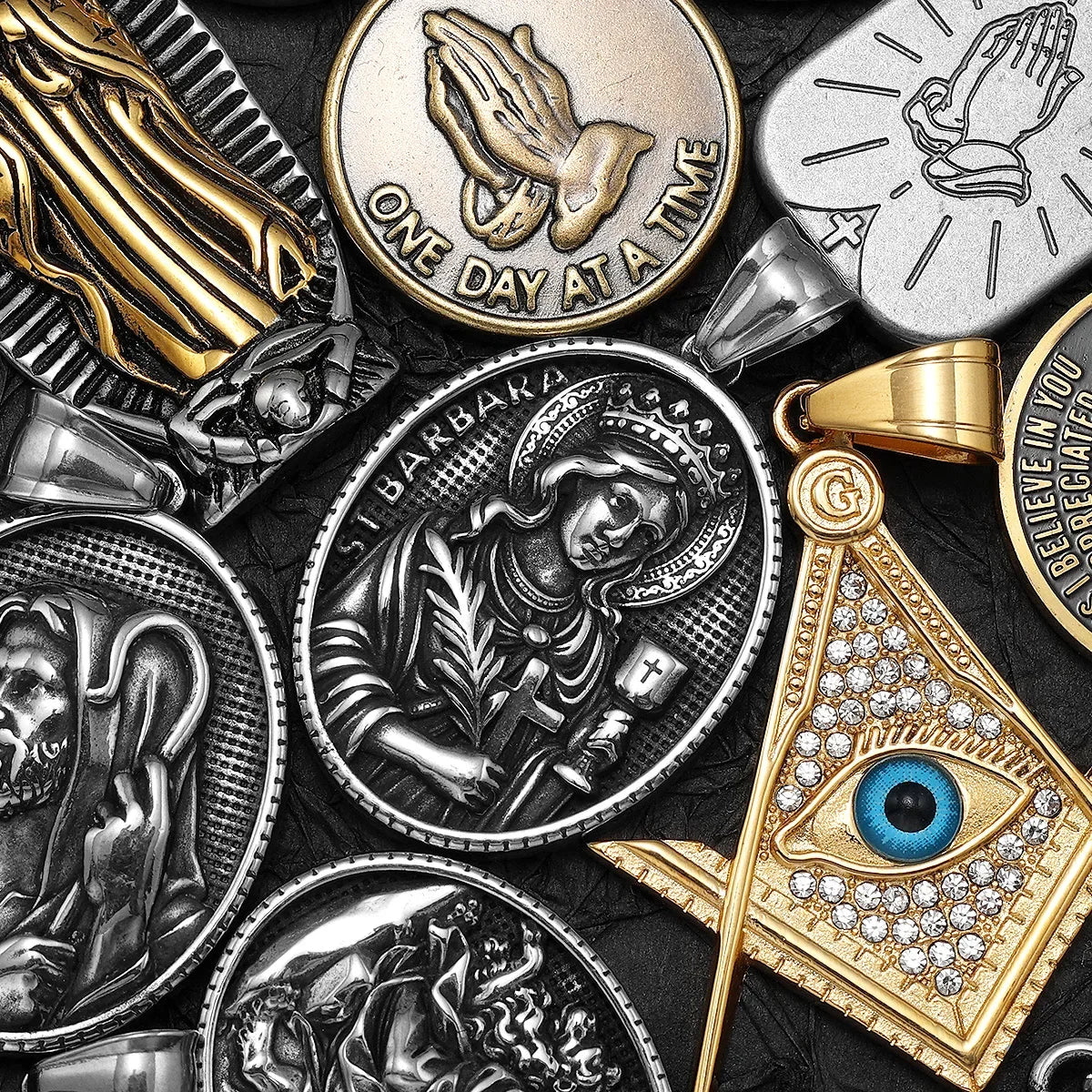Virgin Mary Guadalupe Angel Cross Stainless Steel Men Necklaces Pendant Chain Amulet For Women Fashion Jewelry Gifts Wholesale