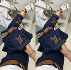 PENDRA Letter Embroidery High Waist Straight Jeans