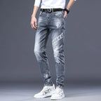 Hot Sale Men's Luxury Jeans Streetwear Denim Pants Punk Distressed Hole Tiger Embroidery Patches Stretch Skinny Ripped Trouser