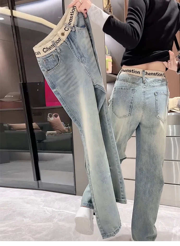 Y2K 2000s Wide Leg Baggy Denim Trouser Women's Washed Vintage Casual Pants Female High Street Retro High Waist Trashy Jeans