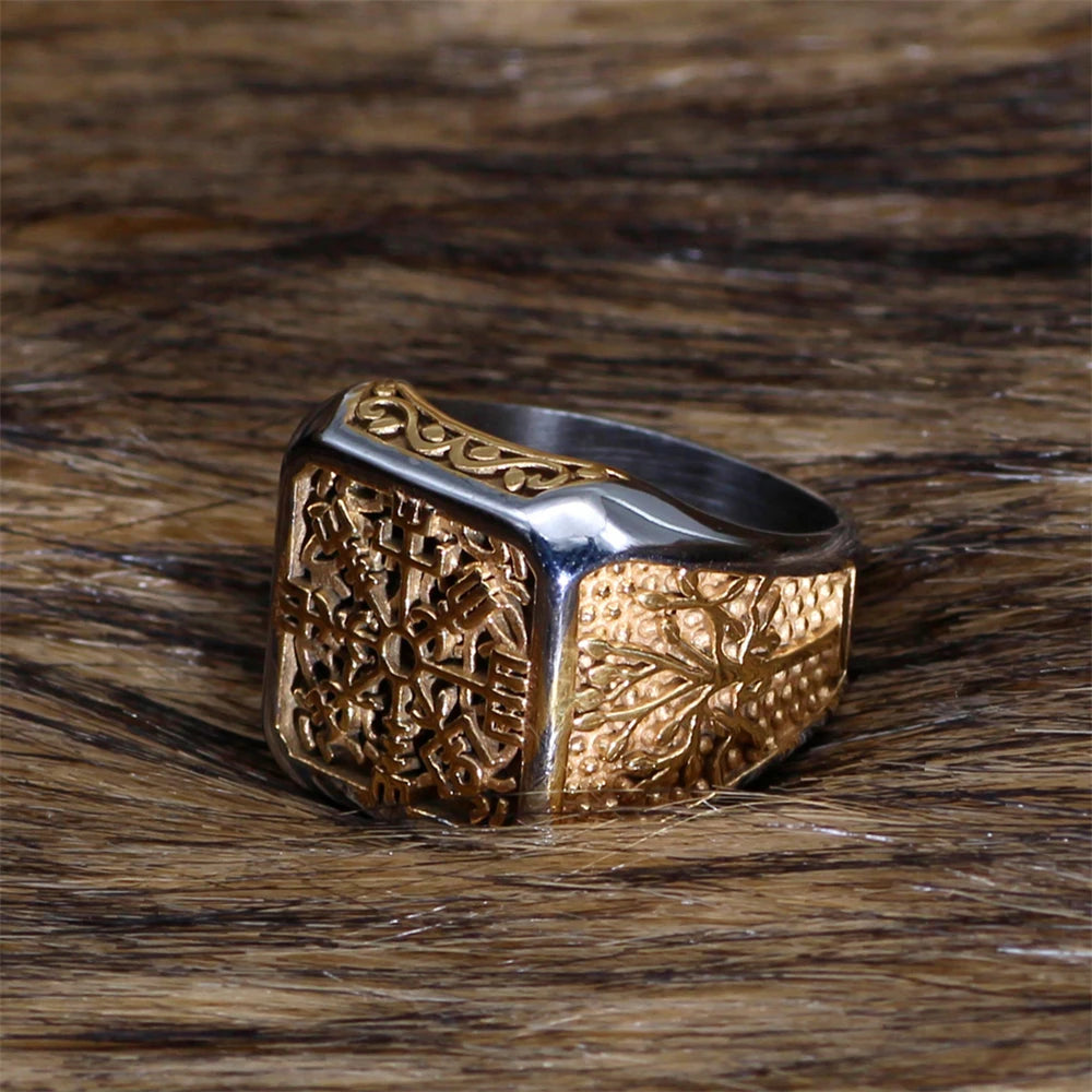 PENDRA Viking Trident Gold Steel Ring