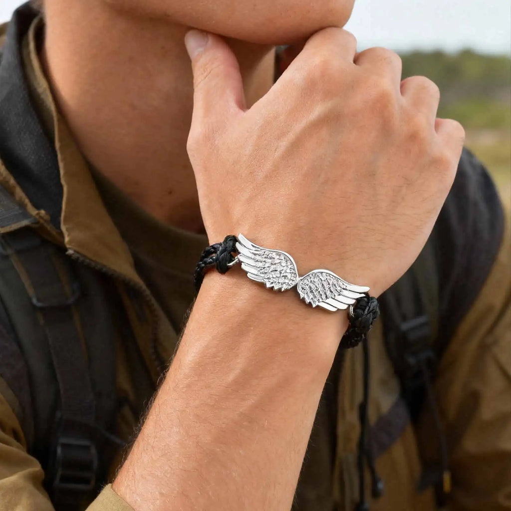 Angel Wings Bracelets for Men Boys,Black Rope Adjustable Wristband,Personality Exquisite Jewelry Gift