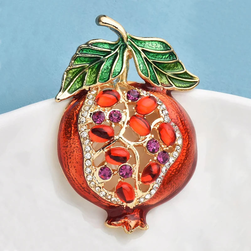 PENDRA Pomella Red Enamel Pomegranate Brooch