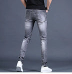 Spring and Autumn 2025 New Men's Jeans Gray Trendy Tiger Head Hot Diamond Printing Slim-fit Small Feet Trousers Men's Clothing