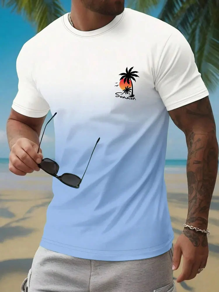 Summer Casual Everyday Men's Short Sleeve Top Hawaiian Men's Fashion T-shirt Outdoor Beach Men's Crew Neck T-shirt 3D Print