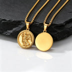 Saint Michael Archangel Pendant Necklace for Men,Stainless Steel Round Medal Neckalce,Religious Amulet Jewelry Gift