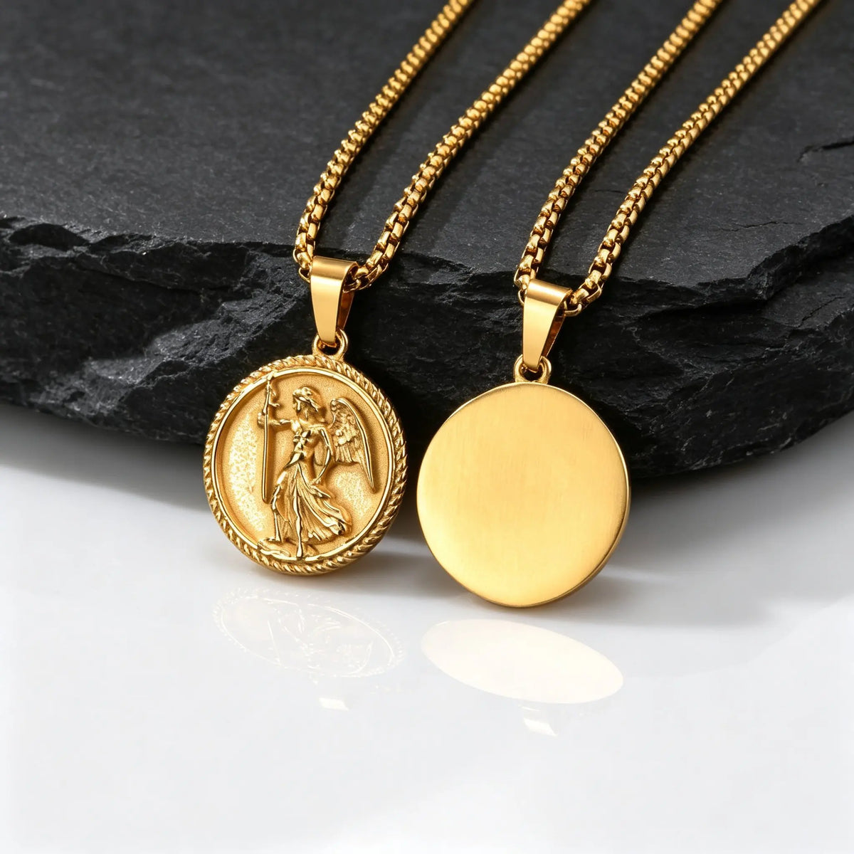 Saint Michael Archangel Pendant Necklace for Men,Stainless Steel Round Medal Neckalce,Religious Amulet Jewelry Gift
