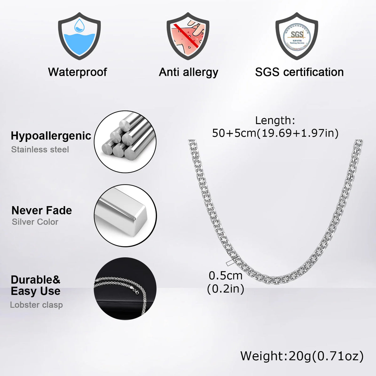 Minimalist Chain Links Necklaces for Men Boys,5MM Stainless Steel Double-Layer Rolo Links Collars,Classic Jewelry Gifts