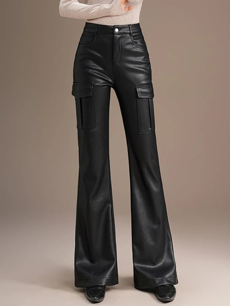 PENDRA Spicy Cargo Pocket High Waist Leather Pants