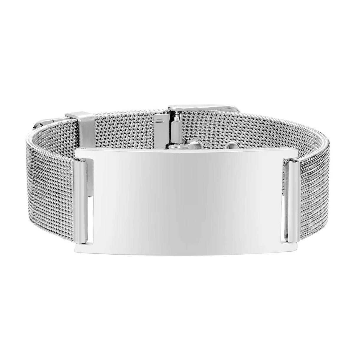 Free Personalized Medical Alert ID Bracelets for Men, Waterproof 10mm/16mm Wide Stainless Steel Mesh Band Wristband ICE Jewelry